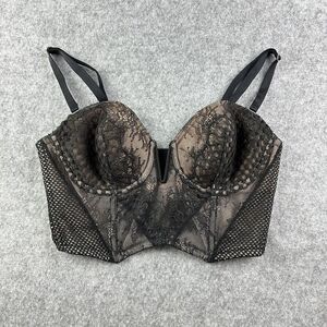 Victorias Secret Bustier Bra Womens 36C Black Tan Lace Strapless Crop Corset NEW